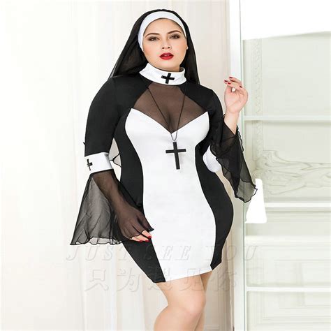 Plus Size Mesh Virgin Mary Cosplay Fancy Dress Carnival Monasticism Dress Sexy Nun Cos Costume