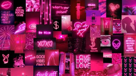 Neon Pink Aesthetic Collage Wallpaper Pink Neon Wallpaper Pink Wallpaper Laptop Cute Laptop