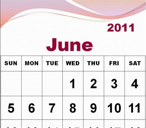 June 2011 Calendar Print