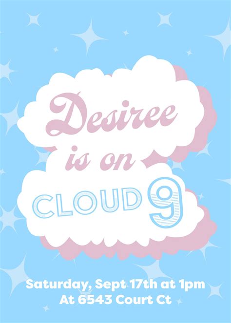 Cloud 9 Birthday Invitation 9th Birthday Party Theme Etsy Uk