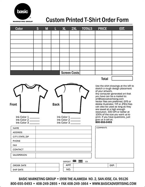 T Shirt Order Form Template Excel Shirt Order Form T