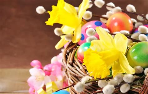 Wallpaper Flowers Basket Eggs Spring Easter Verba Spring
