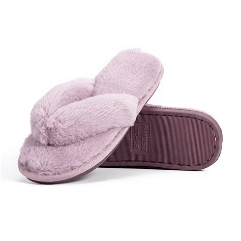 Women Fluffy Soft Plush Flip Flops Flat Fur Flop Lightweight Warm House