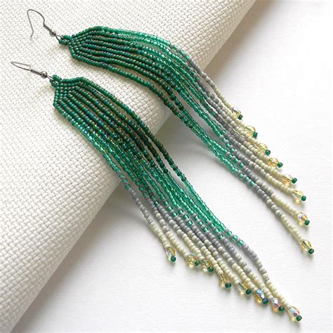 Extra Long Earrings Long Beaded Earrings Seed Bead Earrings Etsy