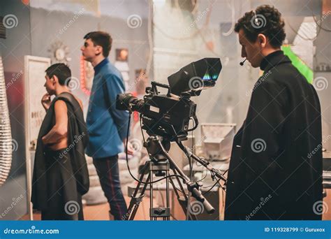 Behind The Scene Film Crew Filming Movie Scene In Studio Stock Image