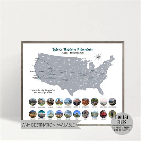 Personalized Travel Map Travel Photo Collage Usa Road Trip Etsy