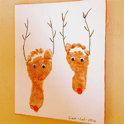 Reindeer Footprints On Canvas Winter Activities For Kids Crafts For