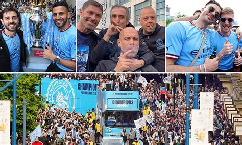 Man City Thousands Of Fans Watch Players Celebrate Premier League Title In Open Top Bus Parade