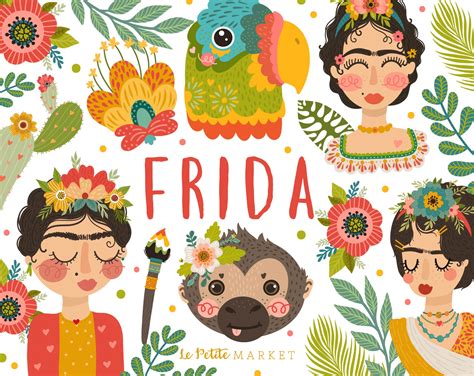 Frida Clipart Frida Kahlo Clip Art Illustration Set Monkey Etsy