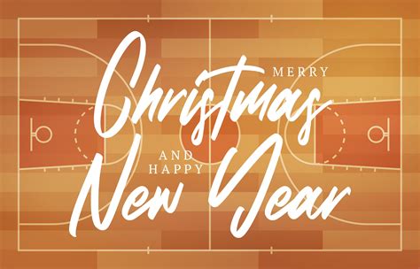 Christmas And New Year Basketball Field Greeting Card With Lettering