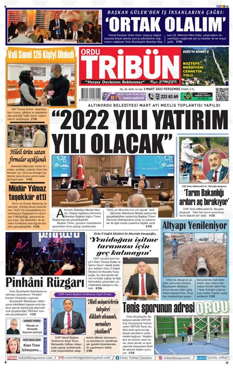 03 Mart 2022 tarihli Ordu Tribün Gazete Manşetleri