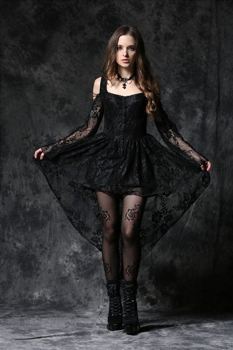 Dark In Love Gothic Ghost Dovetail Lace Dress With Button Front Detail Black Fashion Gothic