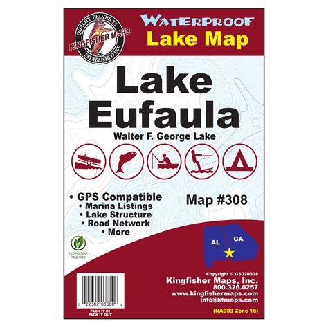 Kingfisher Maps Waterproof Topographical Lake Map Lake Eufaula Alabama