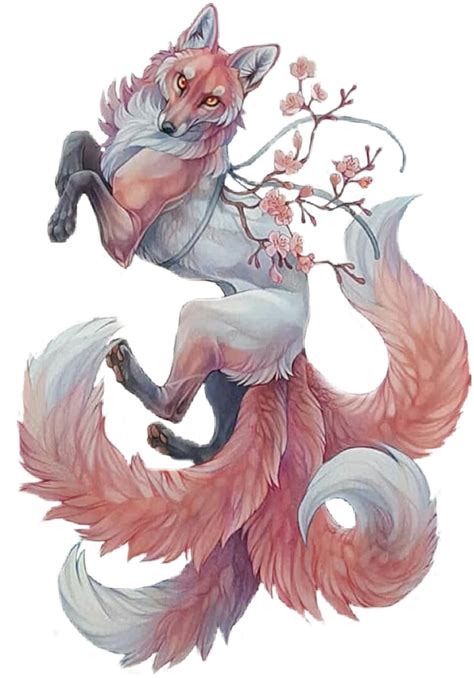 fox wolf pink pinky sakura japan flowers anime mystic...