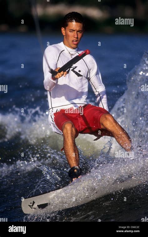 Young Male Water Skier In Action Stock Photo Alamy