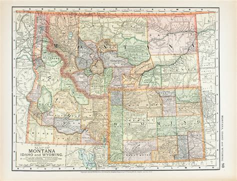 1891 Map Of Montana Idaho And Wyoming Historic Accents