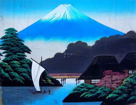 Mount Fuji From Lake Kawaguchi Japanese Painting On Silk Pretty