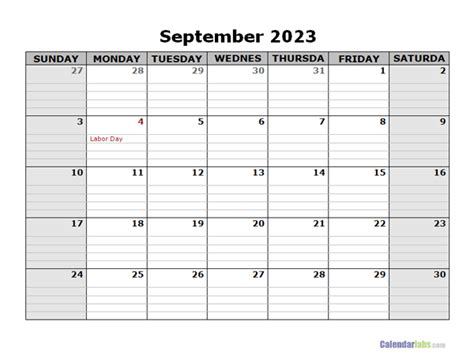 September 2023 Calendar Word Free Printable Templates