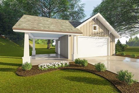 This Is A Single Story Craftsman Style 2 Car Garage With A Covered