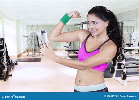 Sporty Woman Taking Selfie Photo At Gym Stock Photo Image Of Body