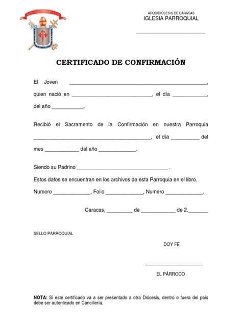 Certificado De Confirmacion Pdf