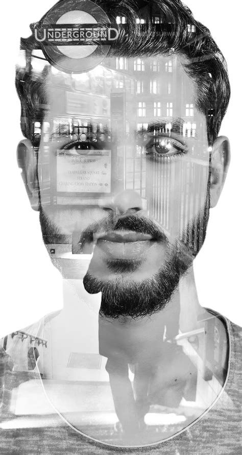 Man Face Text Overlay Double Exposure Underground London Male