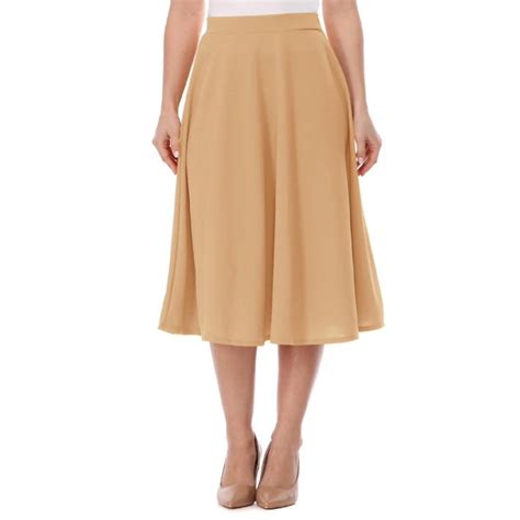 Womens Basic Casual Elastic Waist A Line Solid Flared Midi Skirt S 3xl