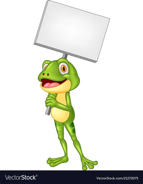 Cartoon Adorable Frog Holding Blank Sign Vector Image