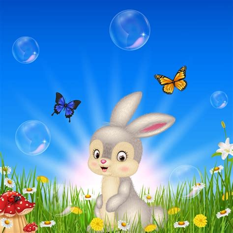 Butterflies With Rabbit And Spring Grass Vector Free Download