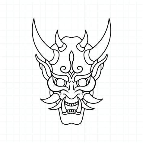 Hand Drawn Japanese Oni Demon Mask Coloring Page Vector Illustration