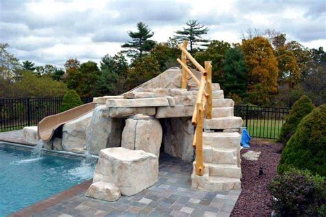 Beautiful Artificial Rock Grotto With Water Slide