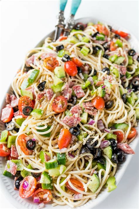 A Summer Italian Spaghetti Salad Recipe With Italian Dressing And