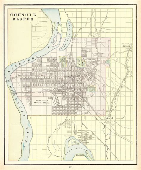 1894 Antique Council Bluffs Iowa Street Map George Cram City Etsy