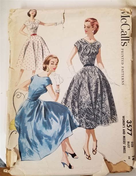 Mccalls 3577 Vintage 1956 Dress Sewing Pattern Size 14 Bust 32 Retro