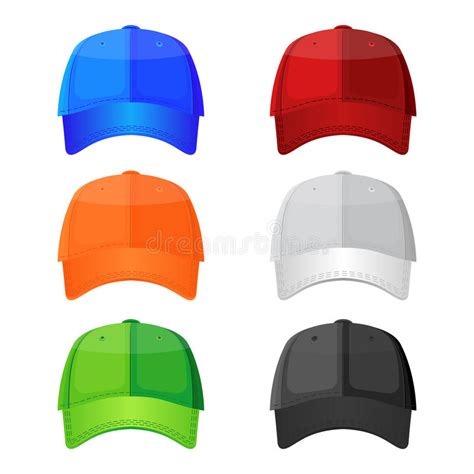 Baseball White Caps In Front Side And Back View Isolated Stock Vector