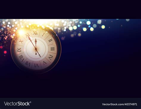 Happy New Year Countdown Clock And Fireworks Vector Image