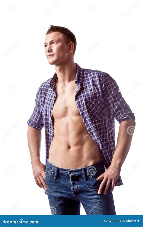 Handsome Man Posing With Unbuttoned Shirt Stock Image Image Of Adult