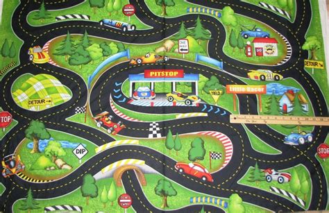 Hot Rods Ride Again Race Car Road Map Fabric 1 Yard Map Fabric