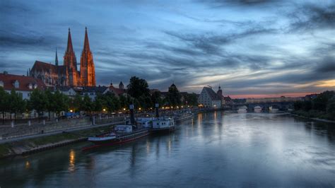 Wallpaper Sunset River Bayern Bavaria Evening Cathedral Dom