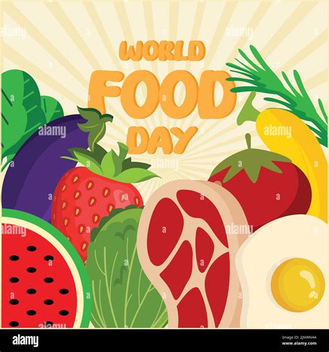 World Food Day Logo Background Vector Design Illustration Of Assorted Fruits And Foods Meal