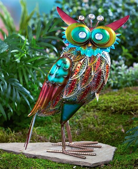 Multicolored Shimmering Metallic Outdoor Metal Owl Sculpture Decor Owl Garden Decor Bird