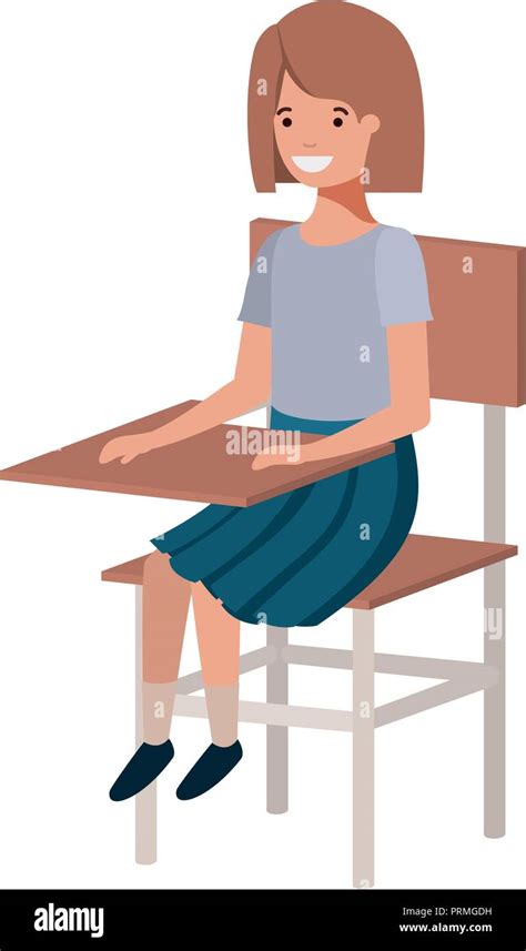 Joven Estudiante Chica Sentada En La Silla Escolar Imagen Vector De