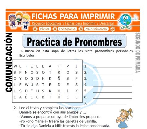 Nov 15, 2018 · aquí te dejamos el abecedario para niños para imprimir. Practica de Pronombres para Segundo de Primaria - Fichas ...