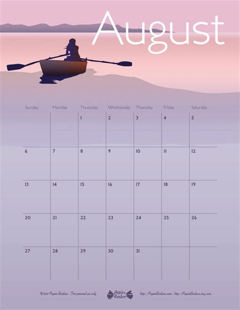 August Printable And Peaceful Calendar Papier Bonbon
