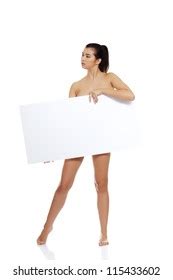 Sexy Naked Brunette Holding Empty Board Stock Photo Shutterstock