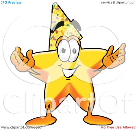 Clipart Picture Of A Star Mascot Cartoon Character Wearing A Birthday