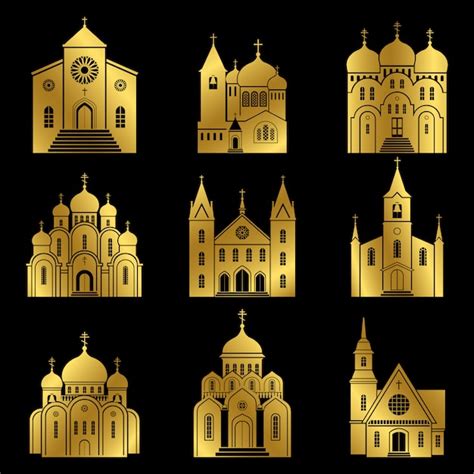 Premium Vector Gold Christian Church Icons On Black Background