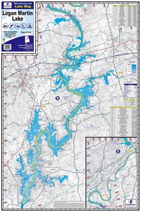 Logan Martin Lake Waterproof Map 108 Kingfisher Maps Inc