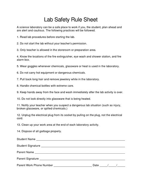 Printable Lab Safety Worksheet