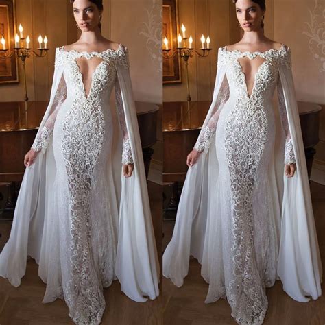 White Evening Dresses With Cape Chiffon Lace Beaded Long Women Formal